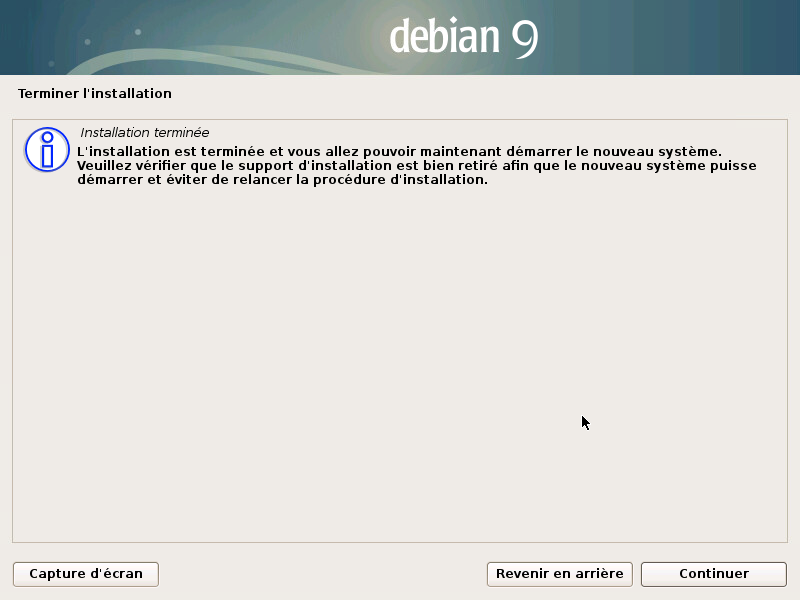 Fin de l'installation