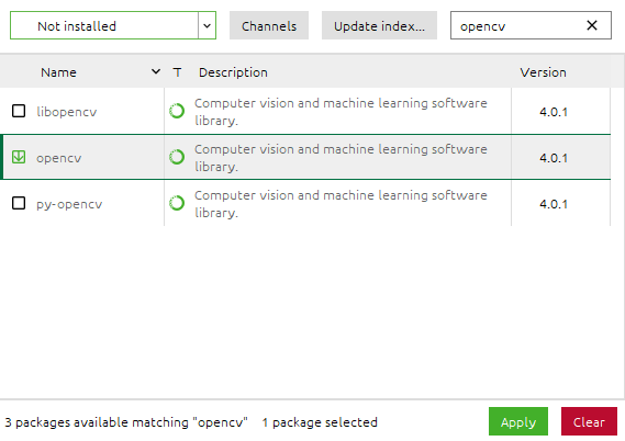 Sélection d'opencv